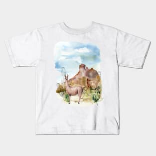 Watercolor Llama and Cactus Kids T-Shirt